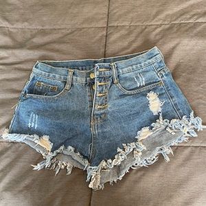 Fringe denim shorts